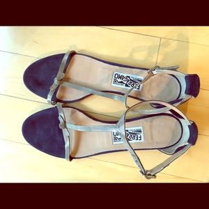 Ferragamo Suede and Silver Sandals